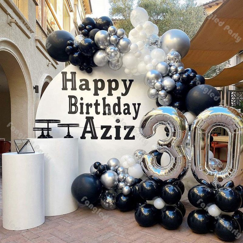Siyah ve gümüş özel doğum günü balonları