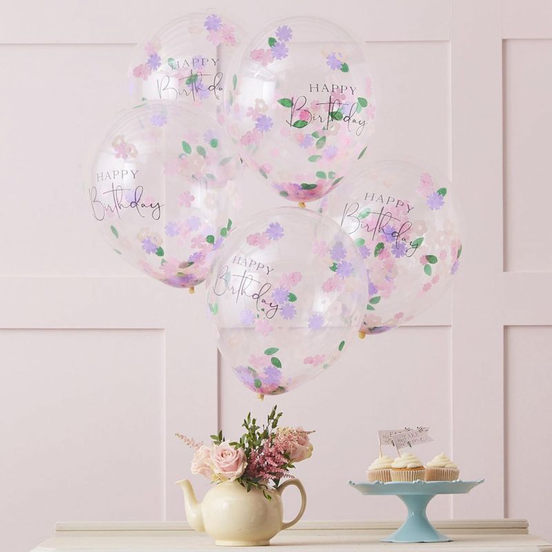 Sretan rođendan baloni s cvjetnim konfetima