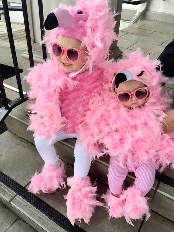 Ideja za kostim za Halloween slatke ružičaste sestre Flamingo