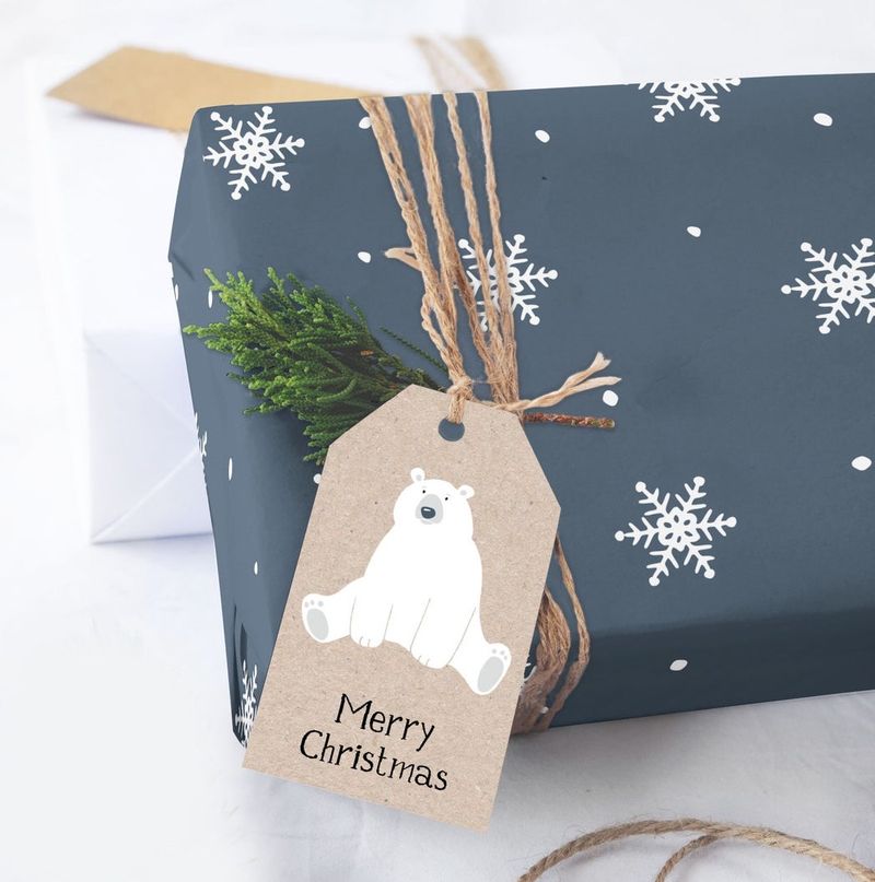 Emballage cadeau de Noël flocons de neige et ours polaire
