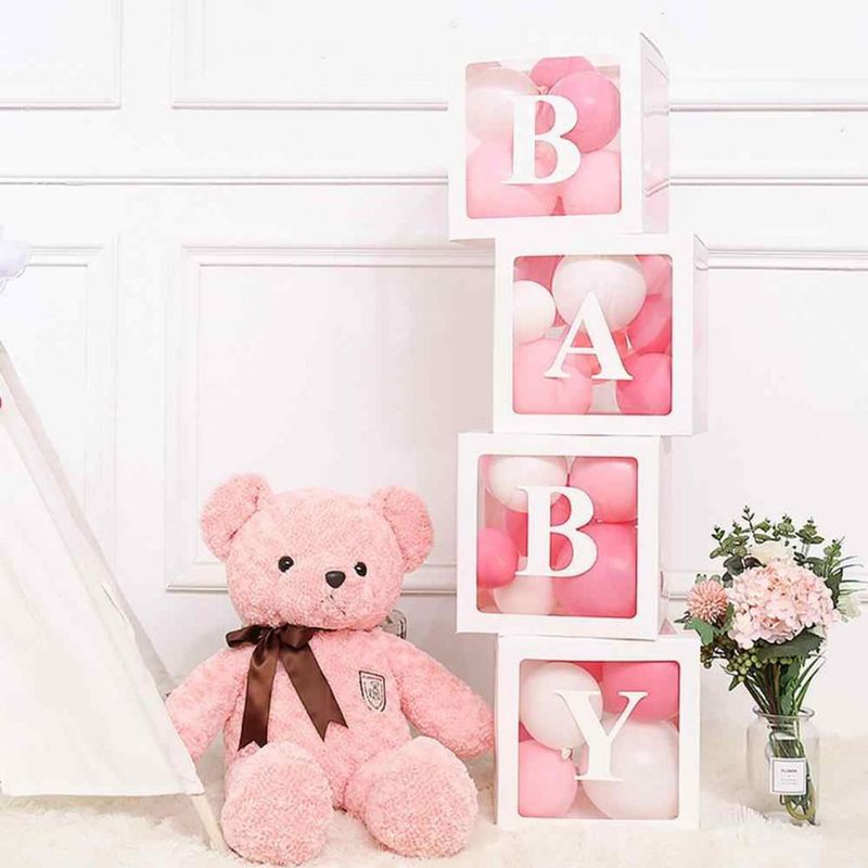 ვარდისფერი დათვი გამჭვირვალე BABY ყუთებით