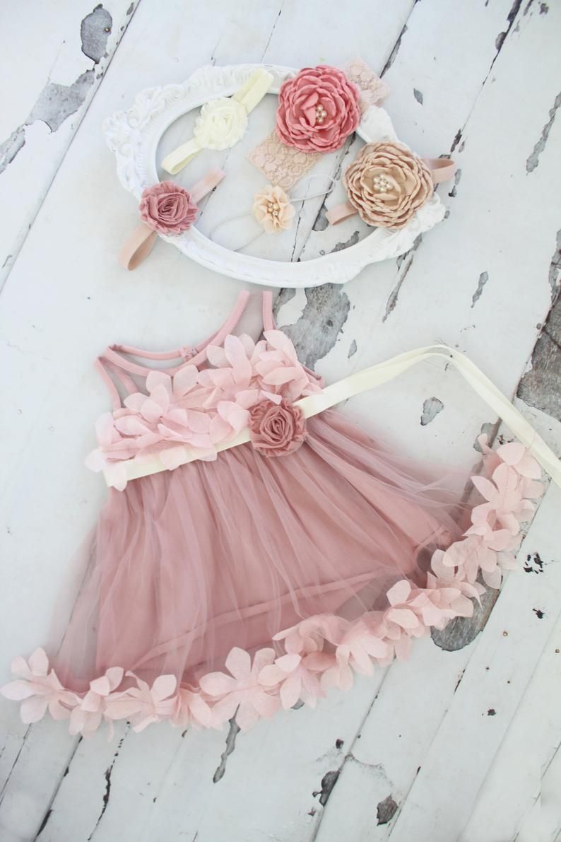 Prašnjava roza rođendanska haljina s cvjetovima za djevojčice
