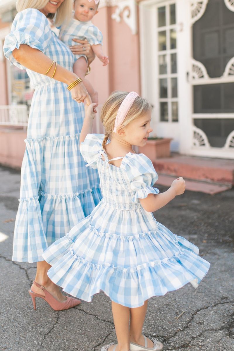 فستان قطني أزرق للفتيات الصغيرات