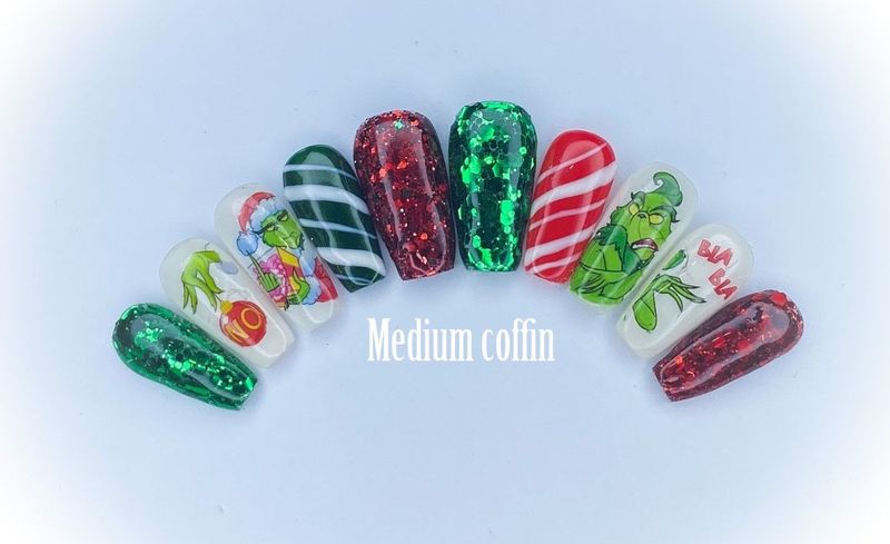 المسامير لطيف الأخضر والأحمر غرينش حلوى قصب لعيد الميلاد