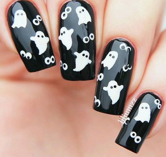 Slatki nokti duhova, crni dizajn noktiju za Noć vještica