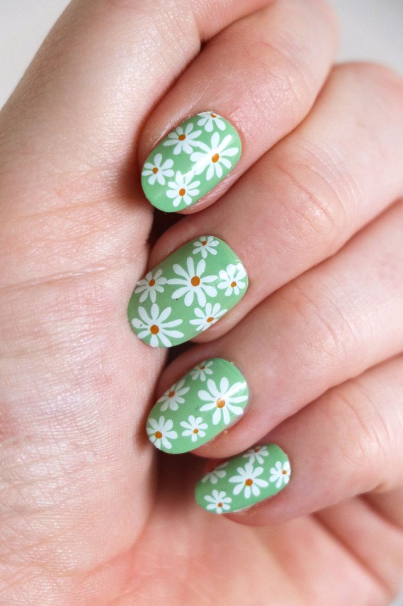 Милі короткі зелені нігті ромашки