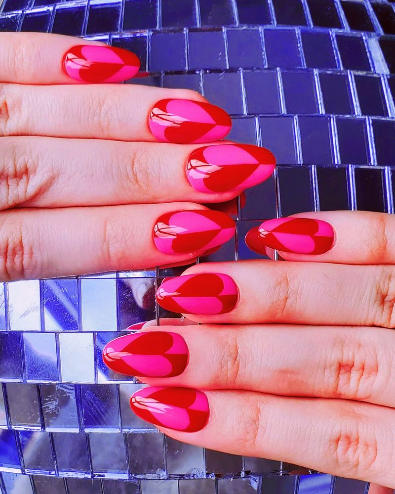 Ongles coeur rouge et rose