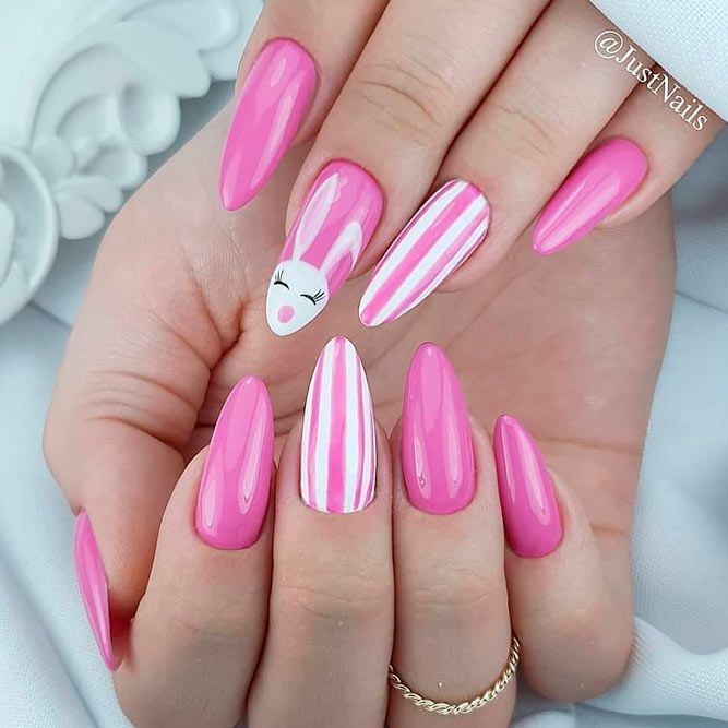 Pink bunny nails - ვარდისფერი სააღდგომო ფრჩხილები კურდღლით