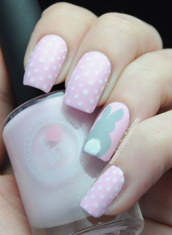 Ružičasti nokti zečića s točkicama - ružičasti uskršnji nokti sa zečićem