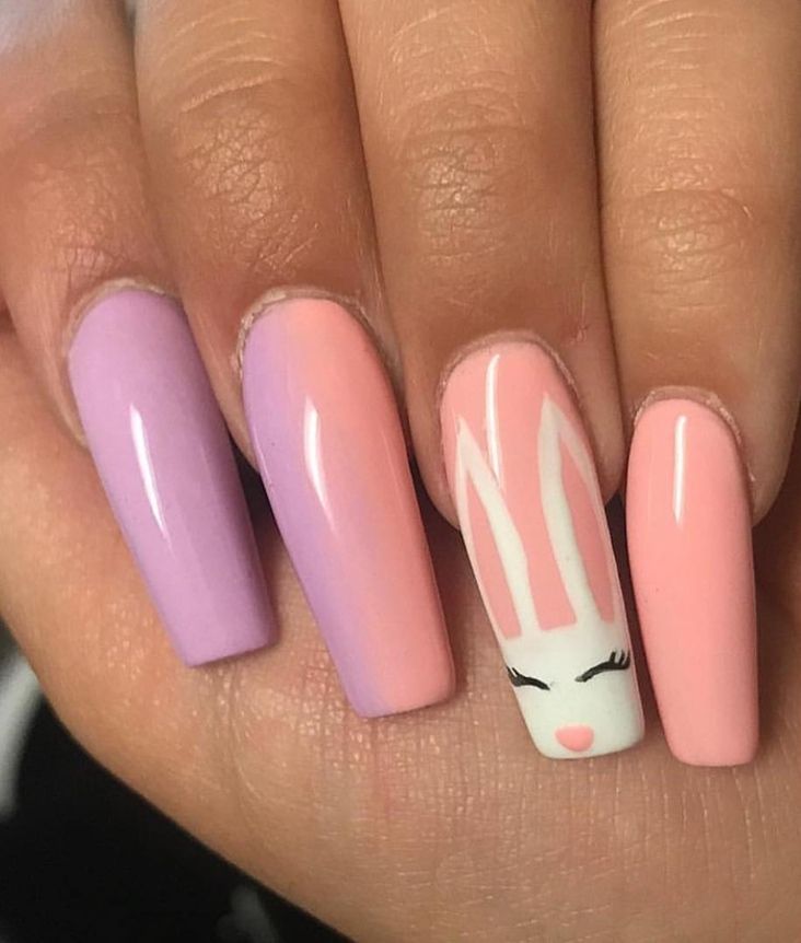 Ombre bunny nails აკრილის კუბო - ombre Easter nails with bunny
