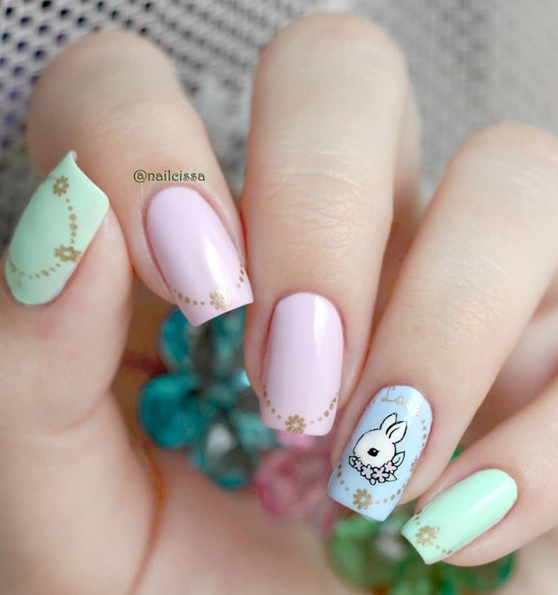 Slatki uskršnji nokti sa zečićima nail art - pastelni nokti