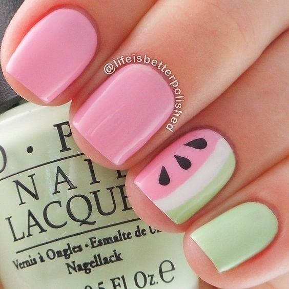 Slatki svijetloružičasti ljetni nokti - ružičasti nokti lubenice