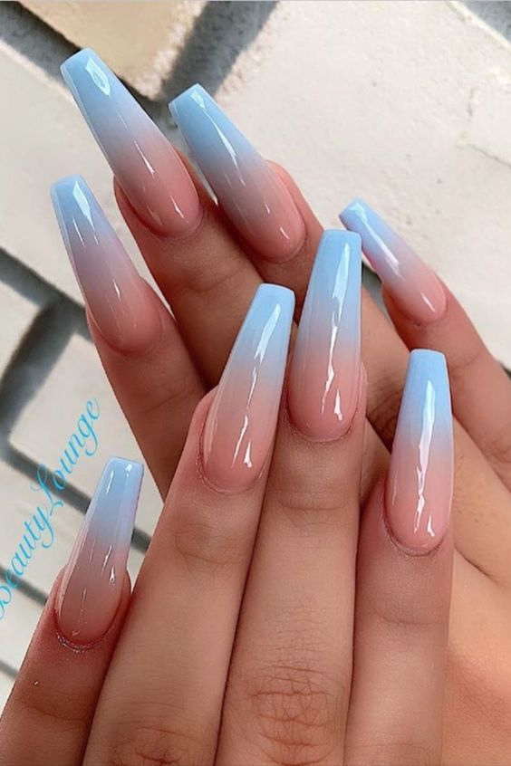 Blue Ombre Nails Coffin