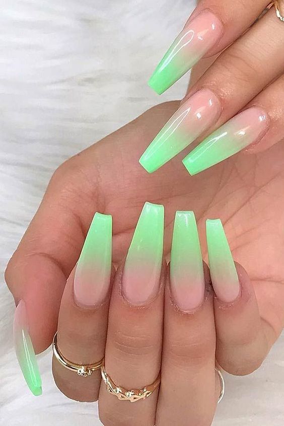 Green Ombre Nails Coffin