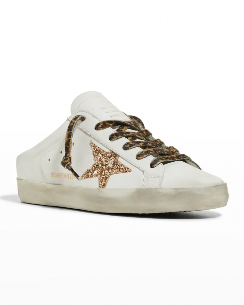   Beyaz, altın ve kahverengi Golden Goose Superstar Sabot Glitter Slide Sneakers