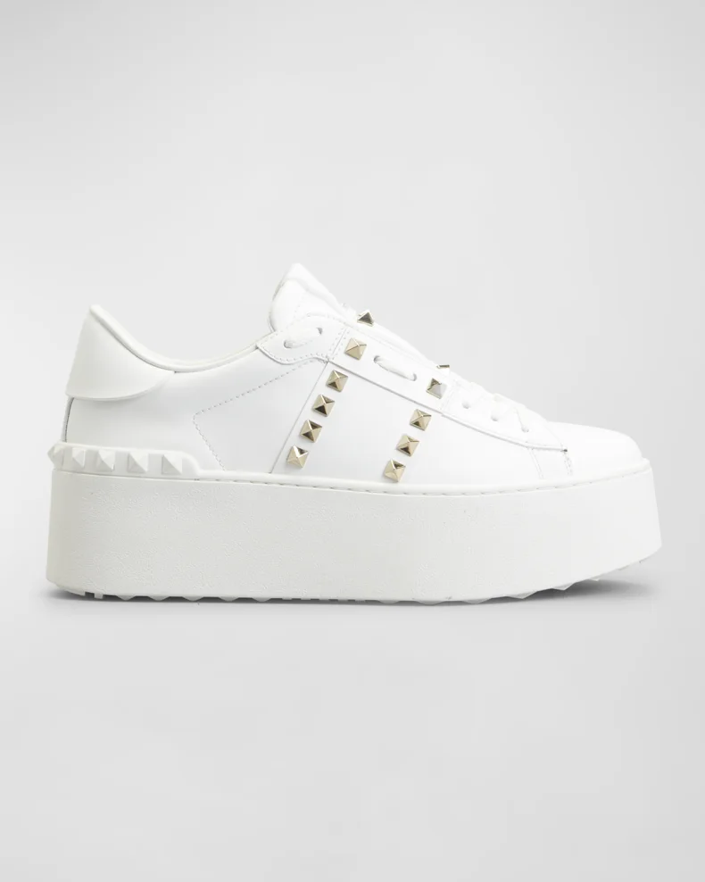   Beyaz ve altın rengi Valentino Garavani Rockstud Untitled Platform Sneakers