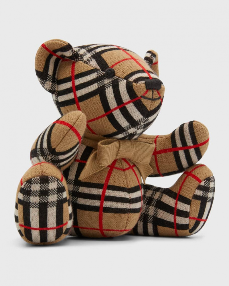   Beige, noir, blanc et rouge Burberry Kid's Vintage Check Stuffed Sitting Teddy Bear 
