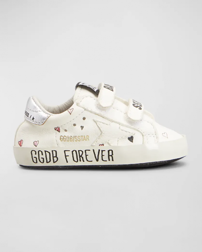   Beyaz, gümüş ve siyah Altın Kaz Kızı's Hand-Painted Hearts Leather Sneakers