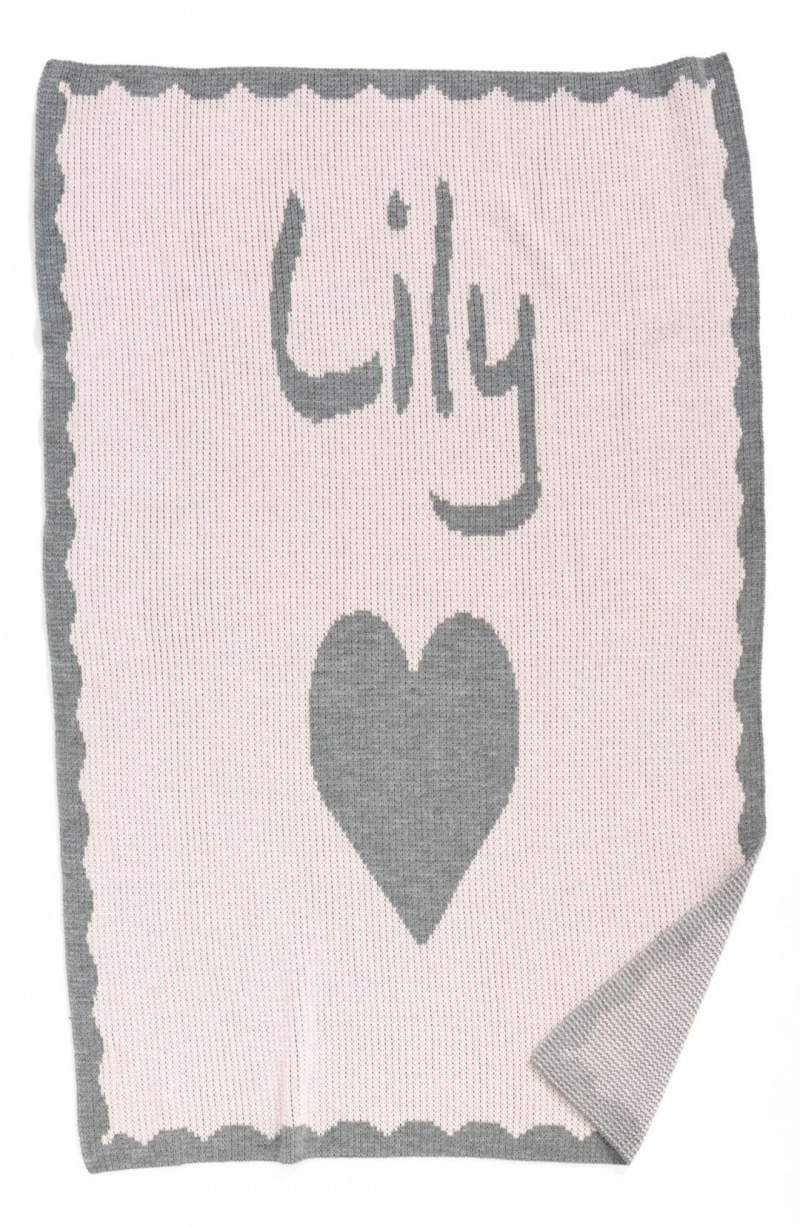  Doudous Butterscotch gris et rose'Heart' Personalized Crib Blanket 
