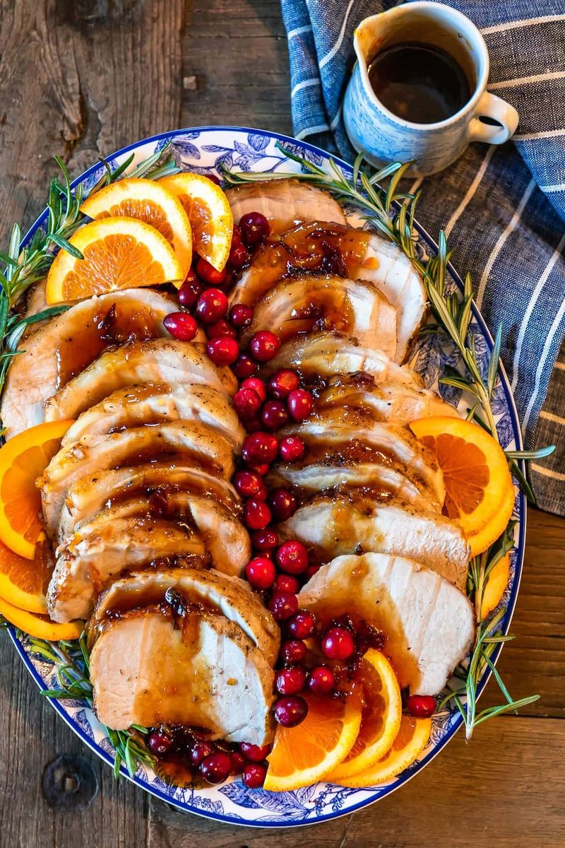 Kolay Noel yemeği fikirleri: Portakallı Kızılcık Domuz Loin Roast