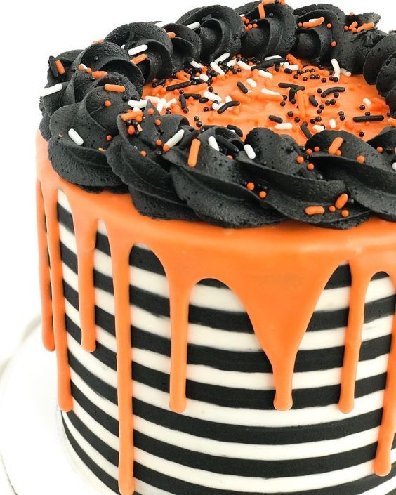 siyah ve turuncu damla cadılar bayramı pastası