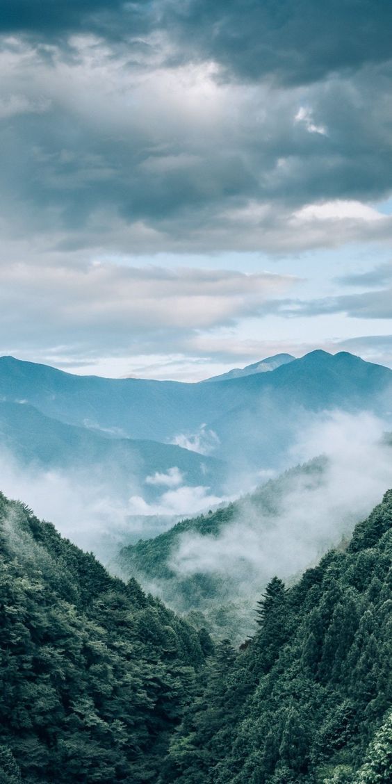 Planinska pozadina za iPhone sa šumom i oblacima